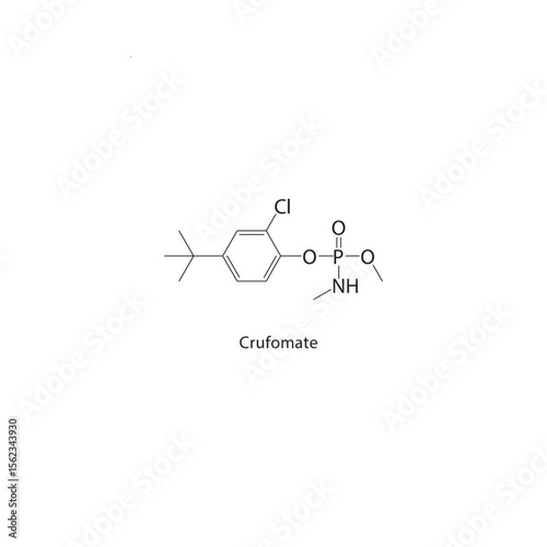 Crufomate skeletal structure. Organophosphate compound schematic illustration. Simple diagram, chemical formula.