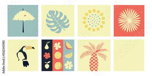Summer Naive Art Style Bundle of Eight Illustrations