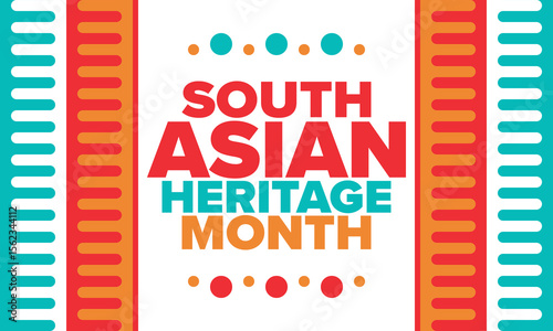 South Asian Heritage Month. Celebrate the diverse cultures and histories of South Asia. Traditional pattern. Creative art poster. Vector illustration