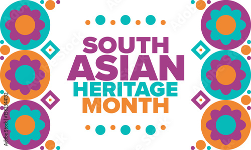 South Asian Heritage Month. Celebrate the diverse cultures and histories of South Asia. Traditional pattern. Creative art poster. Vector illustration