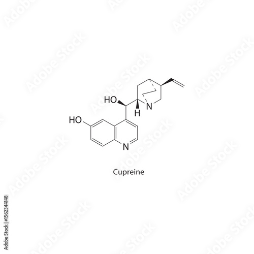 Cupreine skeletal structure. alkaloid compound schematic illustration. Simple diagram, chemical formula.