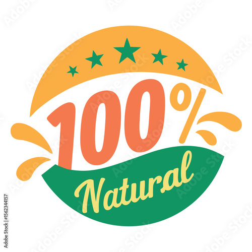 Vibrant 100% Natural Product Seal with Stars and Dynamic Design