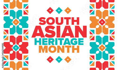 South Asian Heritage Month. Celebrate the diverse cultures and histories of South Asia. Traditional pattern. Creative art poster. Vector illustration