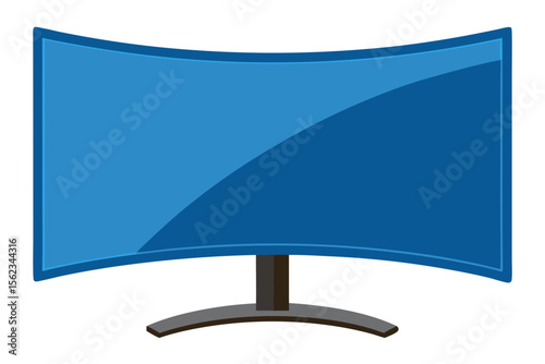 Modern curved blue computer monitor display on a stand