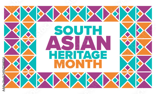 South Asian Heritage Month. Celebrate the diverse cultures and histories of South Asia. Traditional pattern. Creative art poster. Vector illustration