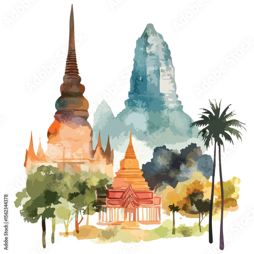 watercolor illustration of Thailand clipart isolated