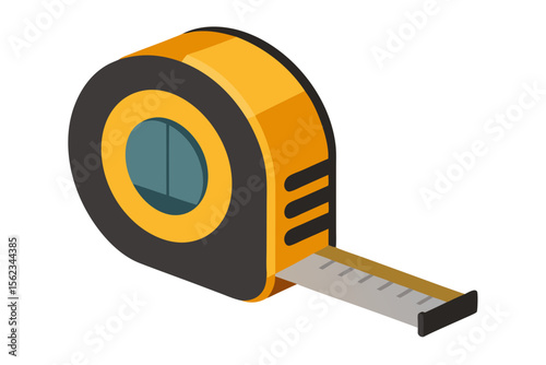 Isometric illustration of a yellow and black retractable measuring tape