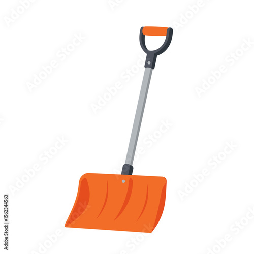Classic snow shovel with wide plastic scoop and ergonomic handle in orange