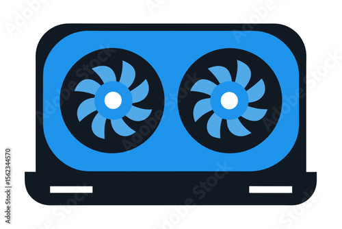 Stylized icon of a dual fan graphics card