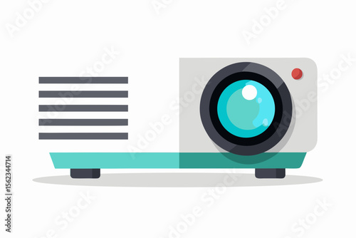Modern flat design projector with teal accents and reflective lens