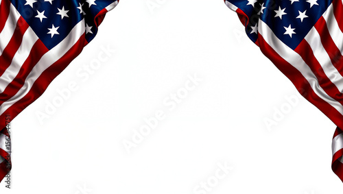 Realistic Draped American Flag Border Design with White Central Space, Ideal for 4th of July, Independence Day, and Patriotic US-Themed Posters, Invitations, Flyers,
