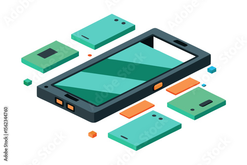 Exploded view of a smartphone showing its internal components and design