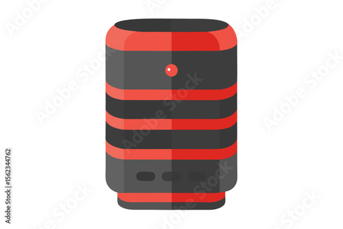 Modern cylindrical smart speaker with red accents and a central light