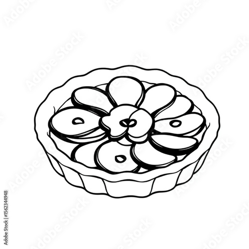 A ceramic pie plate with apple tart
