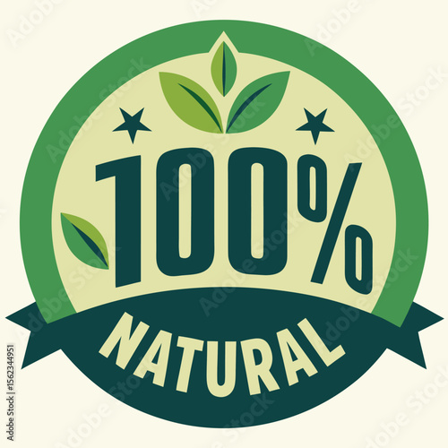 Vintage Style 100% Natural Certified Product Seal with Leaves and Banner