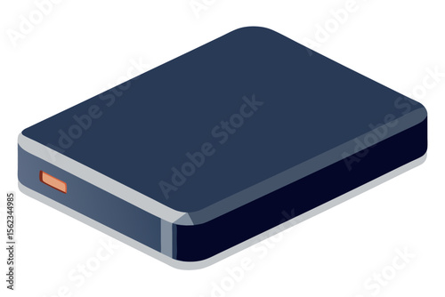 Isometric illustration of a dark blue portable power bank
