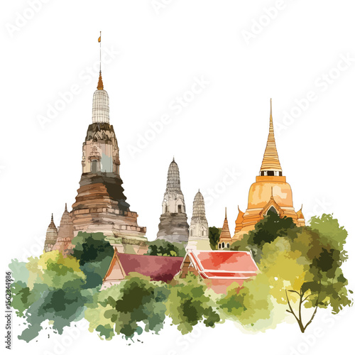 watercolor illustration of Thailand clipart isolated