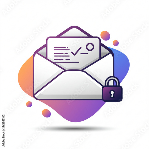 email confirmation icon,   Secure email envelope with documents and padlock icon in modern design style copy space
