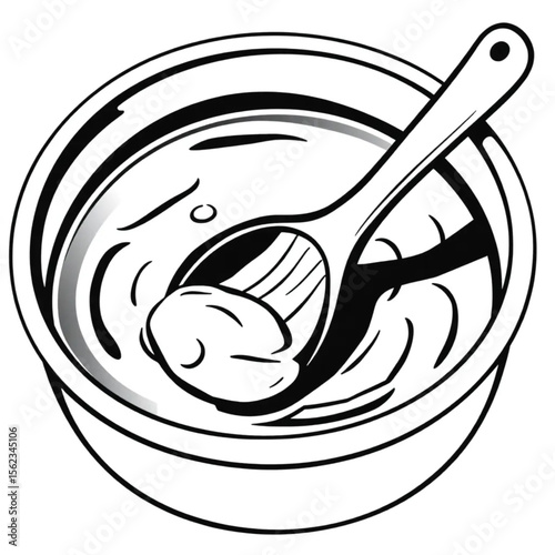 A wooden ladle in a soup pot