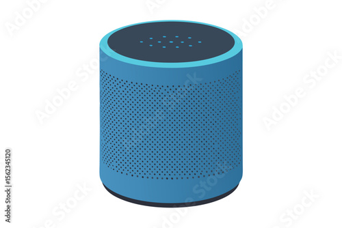 Modern blue cylindrical smart speaker with perforated design