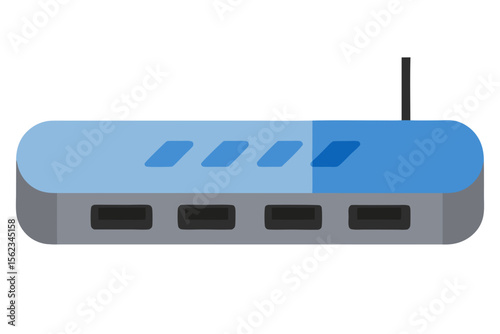 Modern blue router with multiple ports and a single antenna