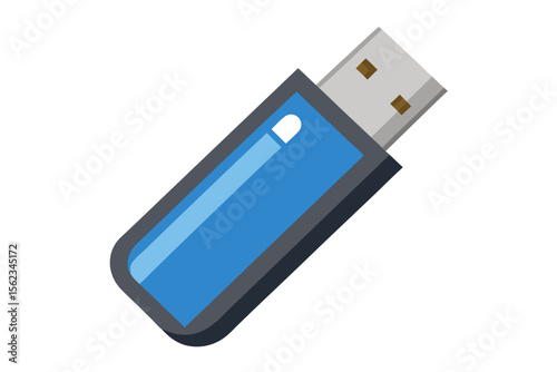 Modern blue usb flash drive with silver connector on white background