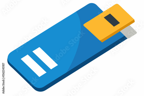 Modern blue and yellow usb flash drive icon with minimalist design