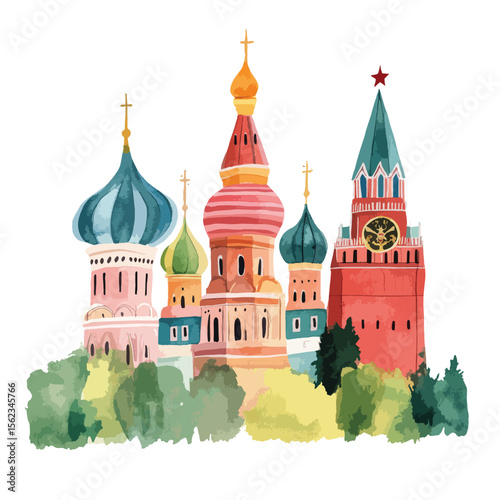 watercolor illustration of The Kremlin clipart isolated