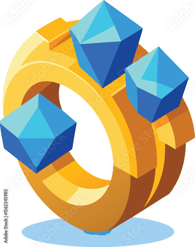 Golden Ring with Blue Crystals Vector