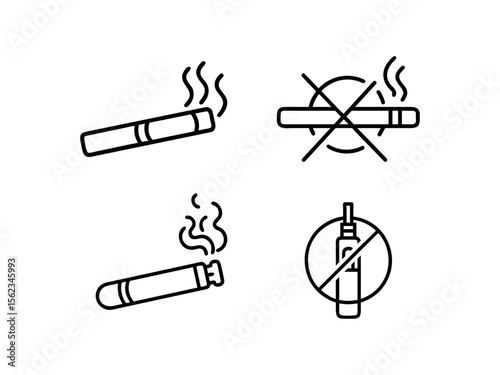 Smoking Cigarettes Set. Minimal linear icons showing normal and electronici garettes signs. Ideal for illustrating harmful habits, health risks, or smoking-related content or educational context
