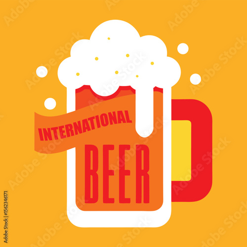 Bold and Festive International Beer Day Celebration with Foaming Mug and Banner