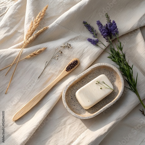 Fresh herbs on wooden table with natural rustic background