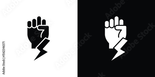 Hand with Power icon isolated silhouette on white background. Vector illustration.