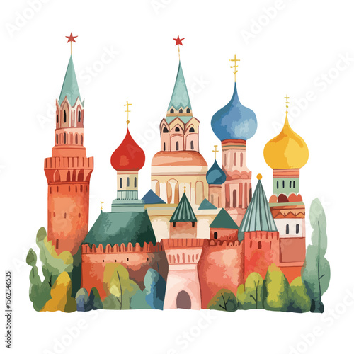 watercolor illustration of The Kremlin clipart isolated