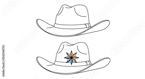 Simple cowboy hat outlines with design element variants