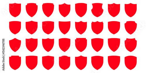 Collection of Red Shield Shapes, Icons, and Badges Versatile Design Elements for Branding and Logos