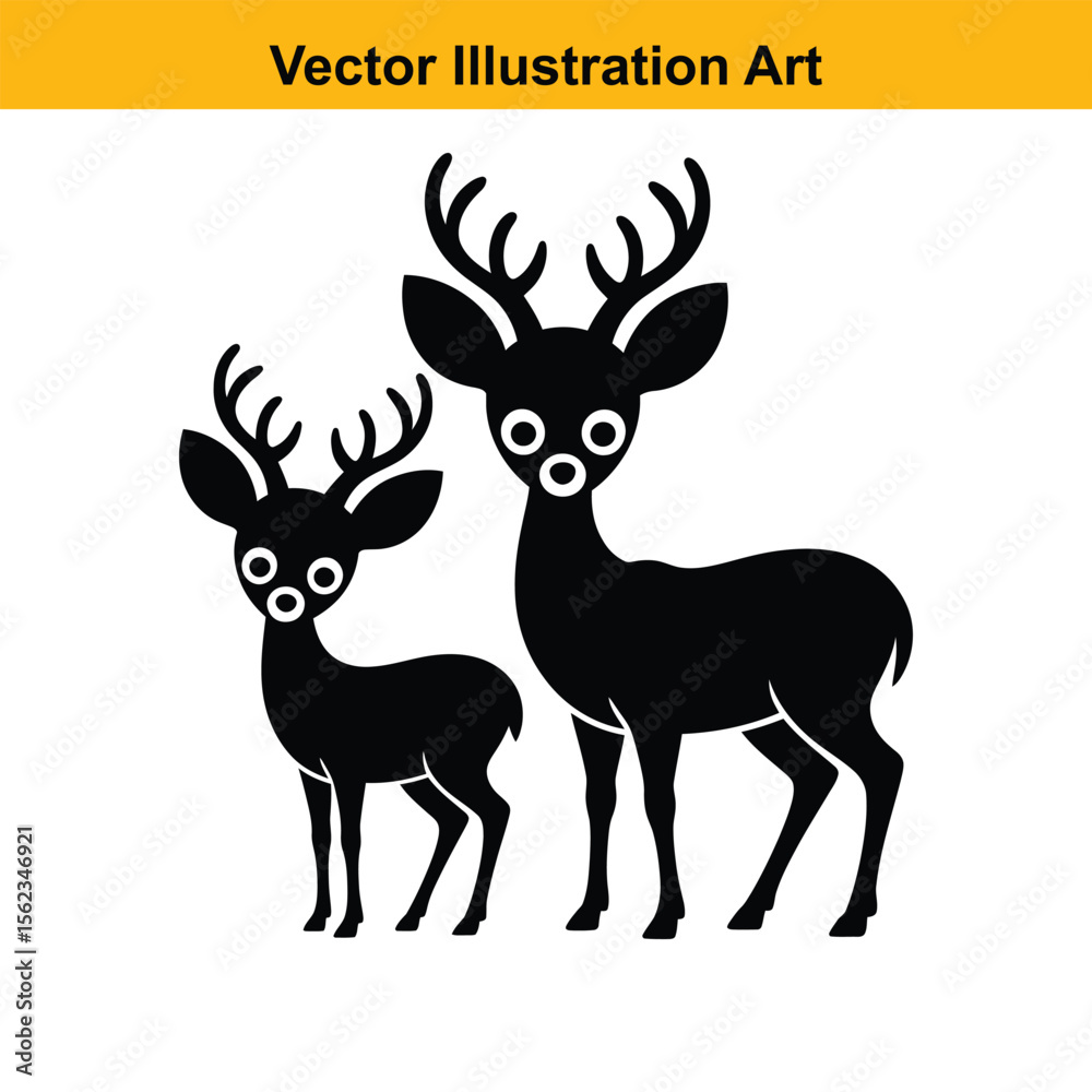 Fototapeta premium Vector art of a doe and fawn stand isolated on white background