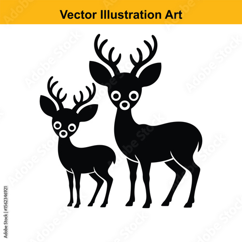 Vector art of a doe and fawn stand isolated on white background