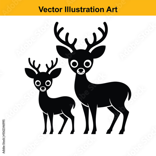 Vector art of a doe and fawn stand isolated on white background