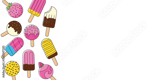Summer flavors yummy cold sweet fresh popsicles on a hot day
