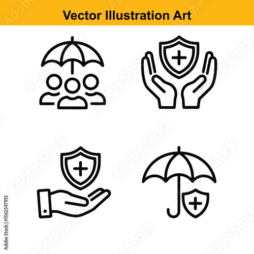Vector art of insurance and protection icons isolated on white background