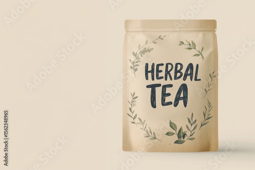 Herbal tea packaging with botanical design on beige