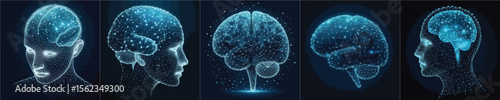 Low poly brain or Artificial intelligence concept. Symbol of Wisdom point. Abstract vector image of a human Brine.
