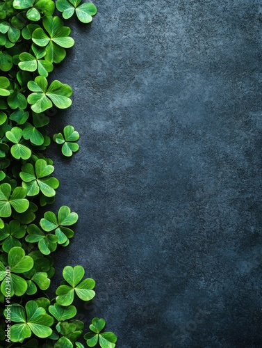 Green clover leaves on dark textured background