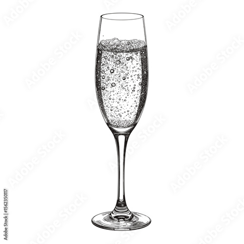 A close-up of an elegant champagne flute, filled with effervescent sparkling bubbles, celebrating the spirit of festivity and indulgence.