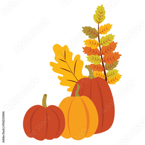 Vector corner with leaves and stack of orange, yellow and green pumpkin frames for fall, autumn vector template for Thanksgiving day isolated on white background