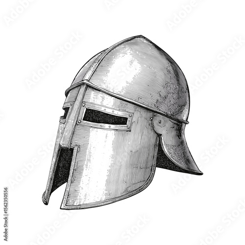 An intricately detailed sketch of an ancient battle helmet, a symbol of strength, protection, and historical valor. vector illustration