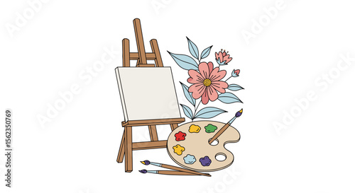 Artistic canvas and flowers a creative expression of beauty