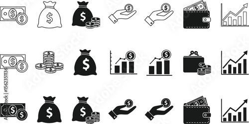 Financial growth and investment vector icons for business and money concept