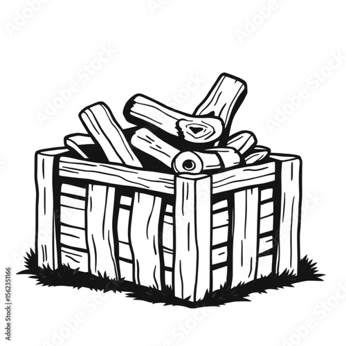 A wooden crate filled with firewood
